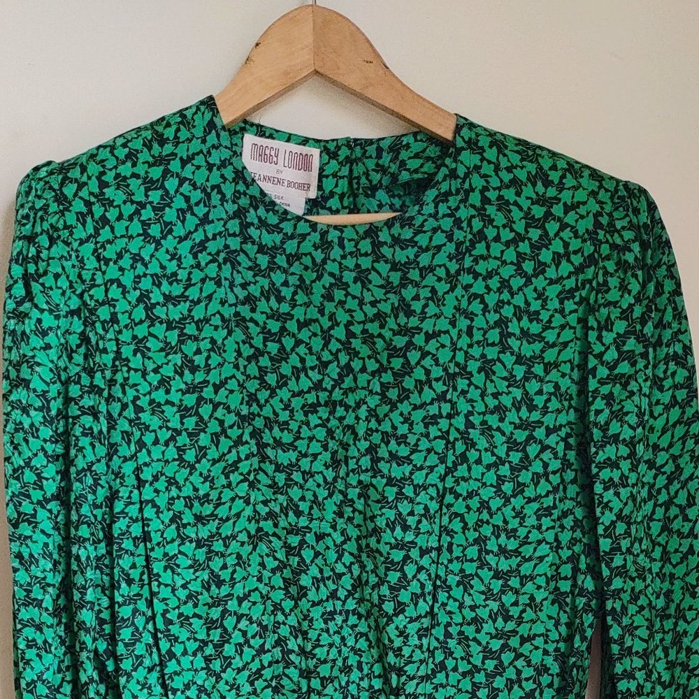 Vintage Maggy London Emerald Green Silk Maxi Dress